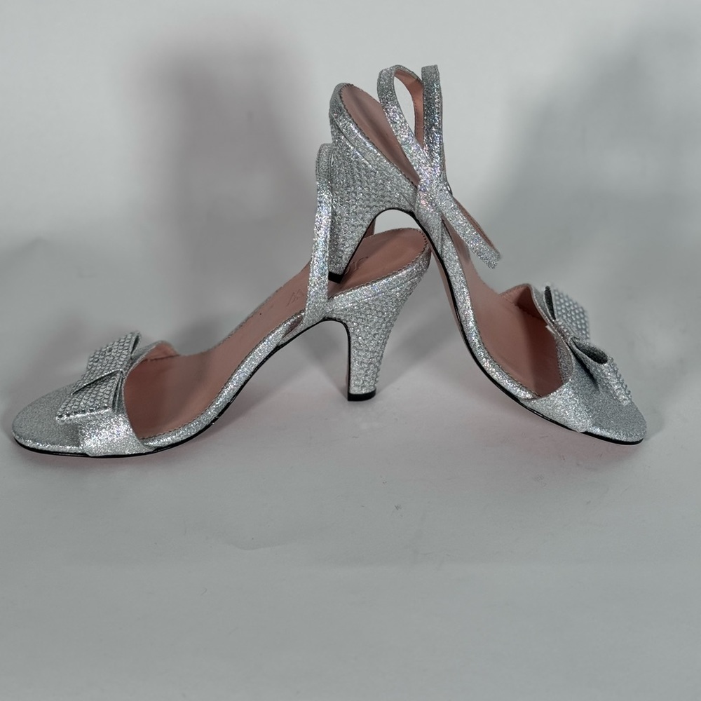 New JCrew Made-in-Italy crystal bow heels in lamé - Picture 4 of 6